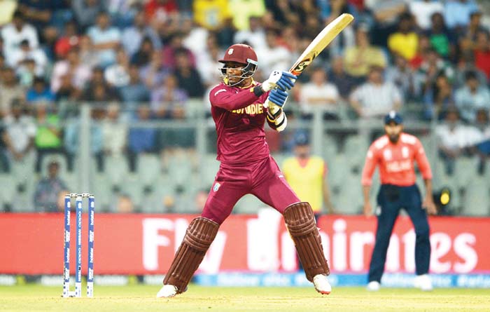  Marlon Samuels plays behind square on the off side, England v West Indies, World T20 2016, Group 1, Mumbai, March 16, 2016 ©Getty Images