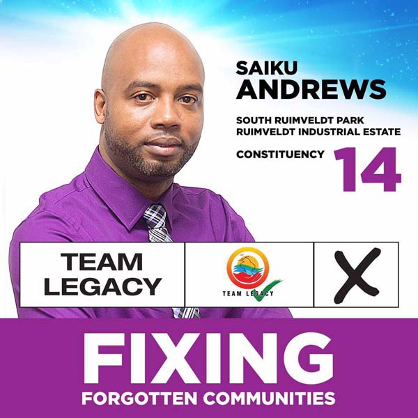 Saiku Andrews, Contestant for Constituency #14, South Ruimveldt Park/Ruimveldt Industrial Estate.