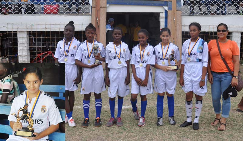 Sarah Matthias (inset) was the MVP in Girls Primary school Football tournament for Stella Marris.