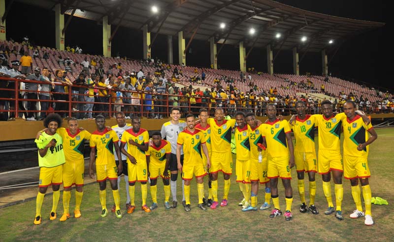 The Golden Jaguars following their 7-0 demolition of Anguilla at the Guyana National Stadium, Providence.