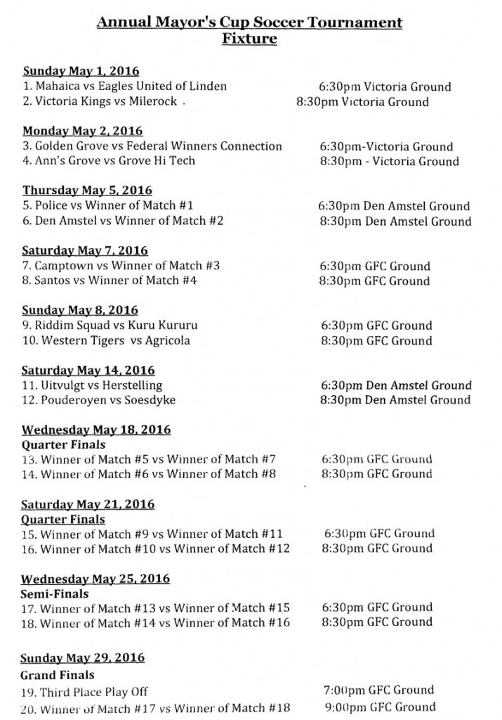 Mayors cup new fixtures