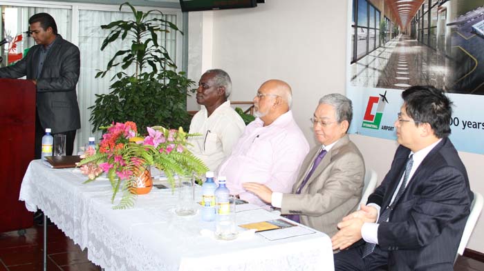 Government, airport and CHEC officials at the airport sod turning in March 2013.