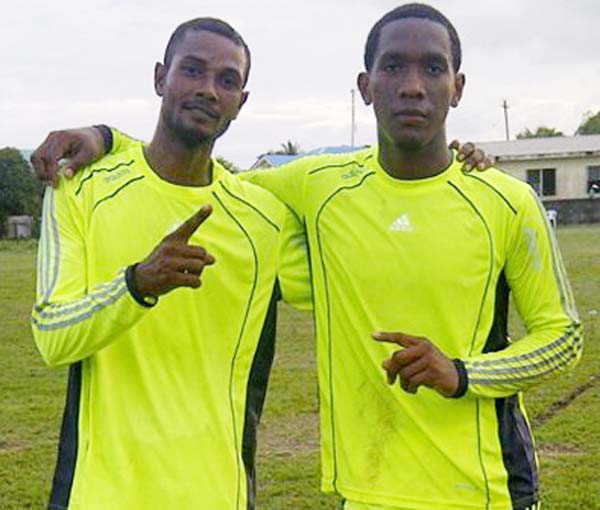 Damien Bacchus (left) and Ijaz Cave - Herstelling Raiders, Daniel Clarke (right) and Jalen Williams, Eagles FC, Chris Macey.