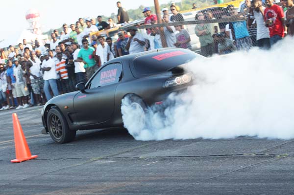 Rondell Daby’s powerful Toyota Supra accelerates at the start line at a previous Meet.