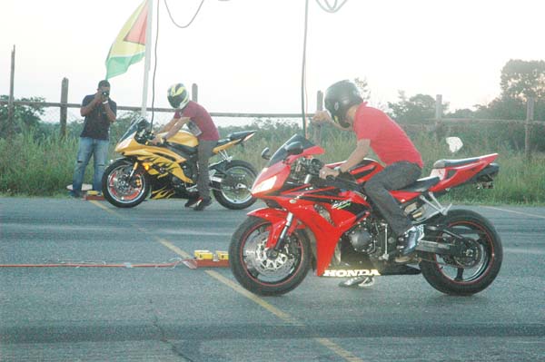 Part of the action in the Superbike drag race.