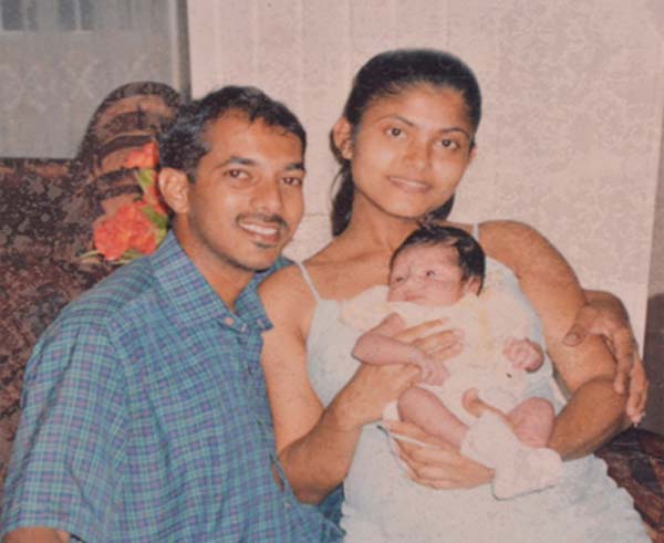 Babita Sarjou with her newborn and husband some time ago.