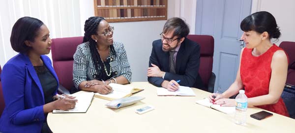 Officials of the Ministry of Natural Resources meeting with Senior Mining Specialist, Remi Pelon, and Extractive Industries Specialist Susan Moreira (r).