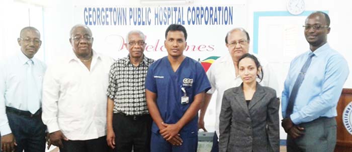 Staff of the Georgetown Public Hospital Corporation, along with members of the Fyrish/ Gibraltar/Courtland Medical Overseas Support Group after the handing over of medical equipment to the hospital.