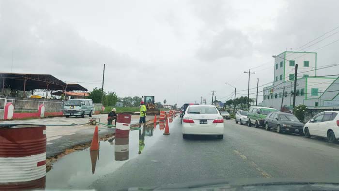 Works on the East Bank Demerara road.