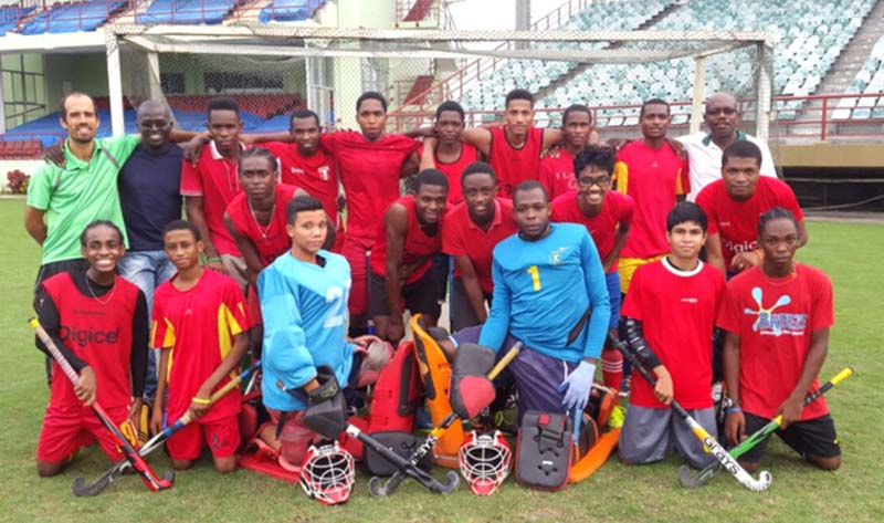 From Left - Standing: Robert Fernandes (Head Coach), Dwayne Alleyene (Assistant Coach), Ato Greene, Jael Gaskin, Andrew Stewart, Nyron Joseph, Omar Hopkinson, Shaquille Leung, Daniel Hooper, Leon Bacchus, Keon McKenzie, Paramanand Dindial, Mark Sargeant (Captain) & Barrington Browne (Physical Trainer). Kneeling: Hilton Chester, Meshach Sargeant, Michael Hing, Medroy Scotland, Rosario Ramsammy & Ian Burke (Standby Player). Absent from photo is Aroydy Branford.