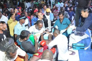 An unconscious Clive Atwell minutes after he fell to the canvas in the 9th round of his last fight at the Giftland Mall on Oct 24, 2015.