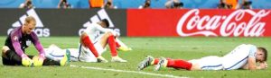 England players look dejected at the end of the game against Iceland in EURO 2016 Round of 16 action at the Stade de Nice, Nice, France. (REUTERS/ERIC GAILLARDLIVEPIC)