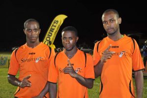 Julian ‘Ju Ju’ Wade (right), Trayon Bobb (centre) and Clive Nobrega - Slingerz FC.