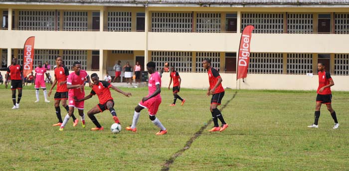 Part of the action between reigning champion Christianburg / Wismar and Uitvlugt Secondary School in Linden last year.