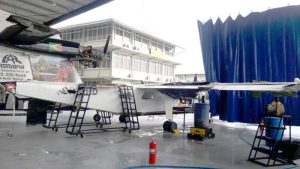 The damaged aircraft at the Ogle airport.