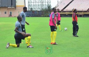 Wayne Dover (right) during one of his many sessions with the Golden Jaguars.