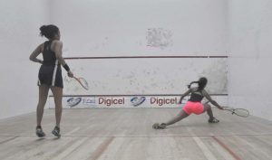 Ashley Khalil (left) dominated Rebecca Low to win 11-3, 11-1, 11-0 in the ladies Open on Thursday night at the GT Club. (Sean Devers photo)