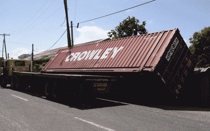 Container topples from John Fernandes truck