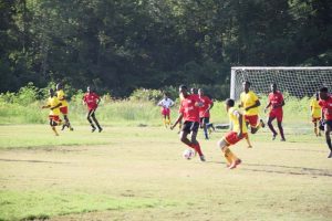 Part of the action in this year’s Digicel Schools Football Championship.