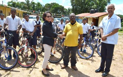 First Lady hands over school bus, bicycles in Mahdia  -donated under President’s ‘Five Bs’ programme