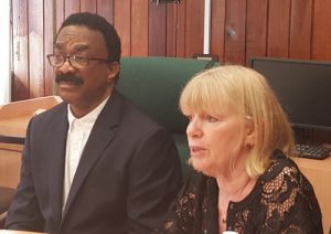 AG, Basil Williams (left) with Marianne Flach, UNICEF Representative-Guyana and Suriname