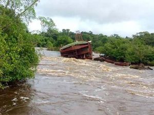 The sunken dredge in the Mazaruni River as of last month.