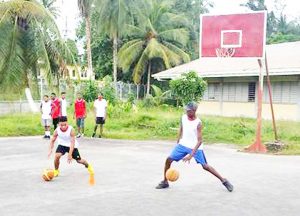 Coaching in session at the basketball camp.