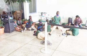 Some of the Cub Scouts at the CJIA yesterday afternoon. Many of them are from several Caribbean countries and were scheduled to be home between Sunday and yesterday.