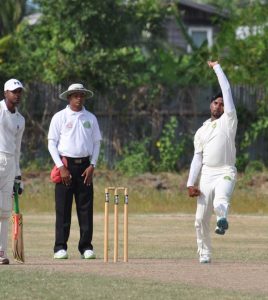 Leg spinner Kamesh Yadram in action. (Zaheer Mohamed photo) 