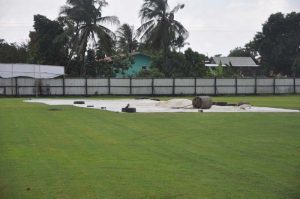 The covers protected the pitch from the rain.