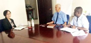 Minister of Communities Ronald Bulkan (centre) at the meeting with UNDP representative Mikiko Tanaka (left).