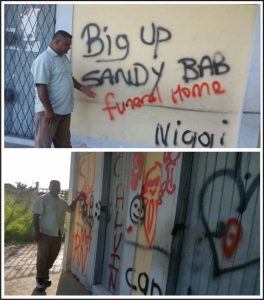 The defaced walls of the Saraswat Primary School.