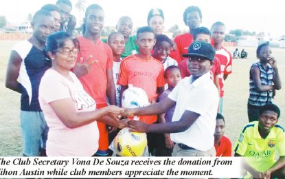 Corriverton Links Football  Club receives donation