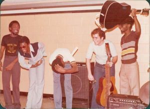 Charles Ceres (extreme left) in the company of university friends Clinton Richie, Michael Seaforth and two Trinidadians who dabbled in a bit of reggae music back in the day.