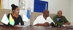 From left: GWI Public Relations Officer Leana Bradshaw, former Board Member, Charles Ceres and Managing Director of GWI, Dr. Richard Van-West Charles during yesterday’s press briefing.