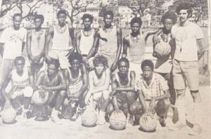  The Guyana IGG team that defeated Suriname in 1975 pose after a practice session. 