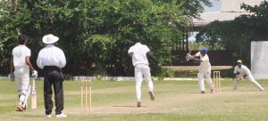 Sherfane Rutherford destroyed the Third Class bowling during 31-ball 81 at GYO yesterday. (Sean Devers photo)