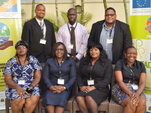  From left: (sitting) Ms. Maxine Parris-Aaron, Minister Karen Cummings, Dr. Samantha Kennedy, Ms. Camille Adams and (standing from left) Dr. Rennard Overton, Dr. Dwight Walrond and Mr. Richard Francois.