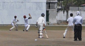 :   Asif Daniels misses a mighty swing during his top score of 47 in a losing cause for St Joseph's High at Bourda yesterday. (Sean Devers photo)  