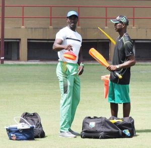 Chairman of Selectors and Jaguars’ Manager Rayon Griffith and Clive Grimmond one of the Academy Coaches at Providence. (Sean Devers Photo)