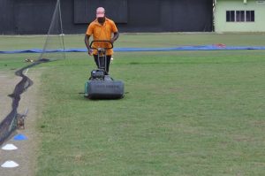 Head Curator Wasim Habib mows the resurfaced square at Providence.