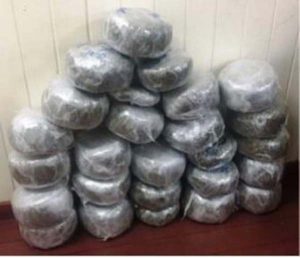 The compressed marijuana found at the Turkeyen home. (Guyana Police Force photo)