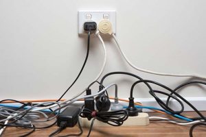 The Fire Prevention Department warned that an overcrowded electrical strip is a fire hazard. 