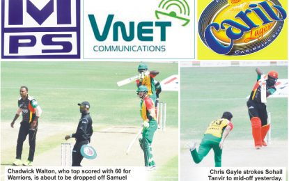 Hero CPL t20 cricket… Gayle’s SKNP  beat Warriors  for first time by  4 wkts despite  60 from  Walton