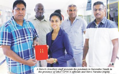 Steve’s Jewellery’s gold pendants  for Guyana Softball Cup MVPs