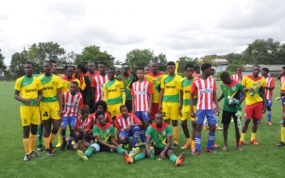 Golden Jaguars interact with Timehri Panthers and Eagles FC players