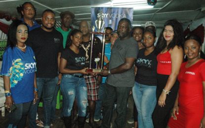 Winners receive prizes for Skyy Vodka Domino