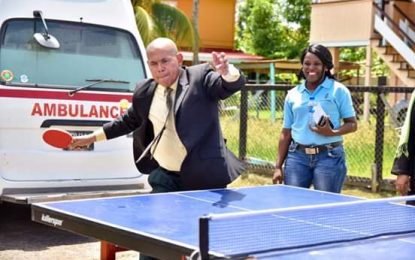 Ministers Norton, Rajkumar engage residents in Table tennis games on Region 6 visit