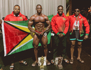 Team Guyana at CAC 2019, from right Darius Ramsammy, Yannick Grimes, Kerwin Clarke and Emmerson Campbell.   