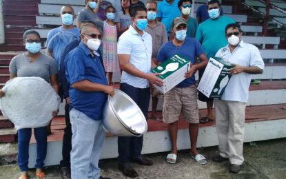 Minister of Sport and team visit East Berbice, distribute Floodlights, cricket gear